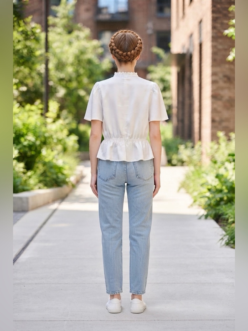 White Short-Sleeve Ruffled Blouse - Picture 2 of 4